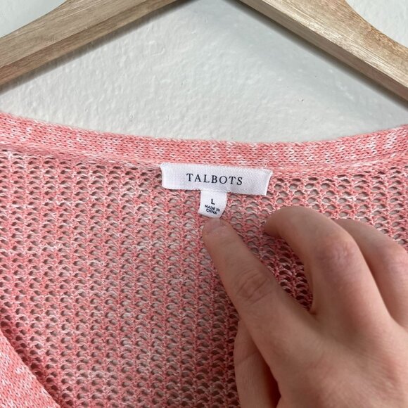 Talbots women’s large tasseled Pink open Knit V-Neck Pullover Sweater - Picture 5 of 10